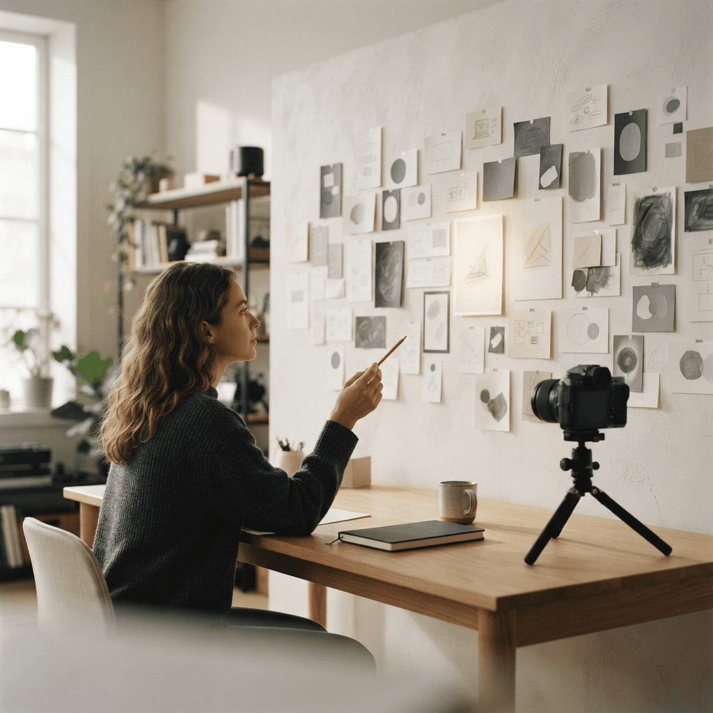 Creator choosing a standout YouTube video idea from many options